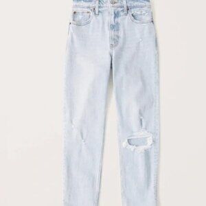 A&F High Rise Mom Jeans (size 0 Short) Curve Love, light wash, distressed